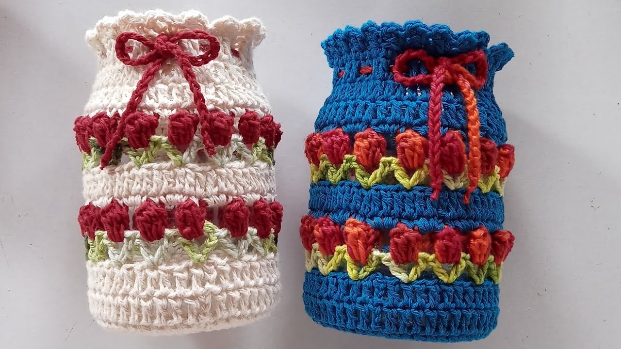 PORTA TALHERES EM CROCHÊ COM TULIPAS 🌷| PASSO A PASSO - Valdinete crochê artes e reciclagem