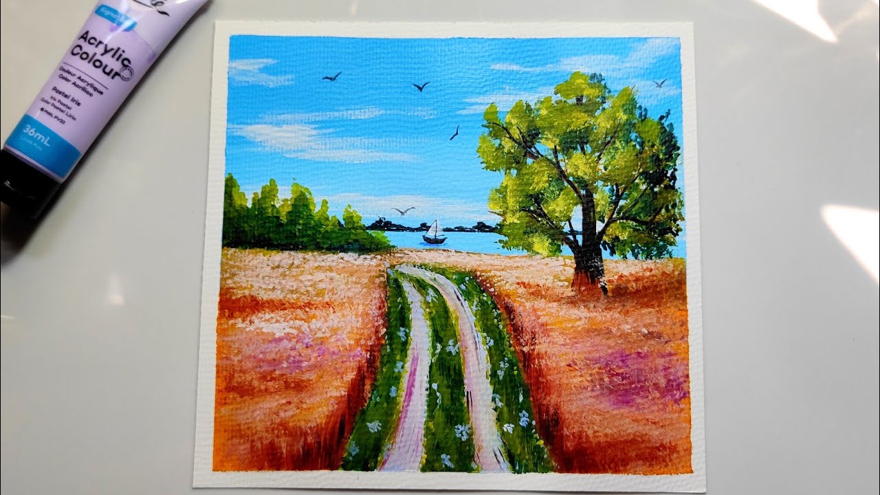 How to draw landscape painting /Easy painting for beginners