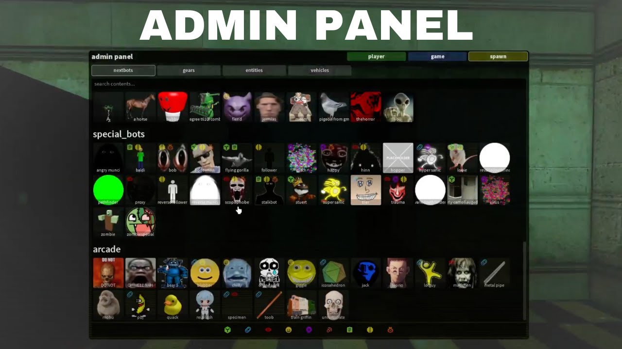 The Admin Panel in Nico's Nextbots