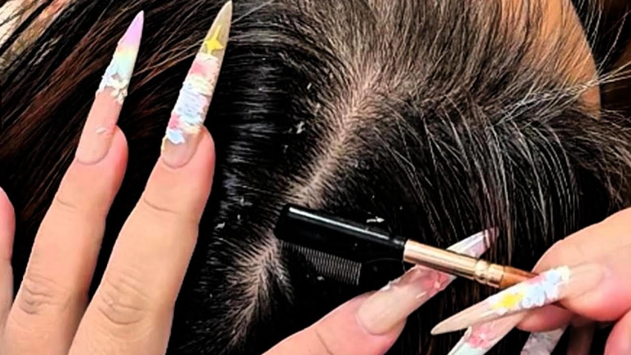 Latte’s ASMR Scalp Care — Elegant Long-Nail Tracing with Gentle Small-Comb Guidance | No Talking