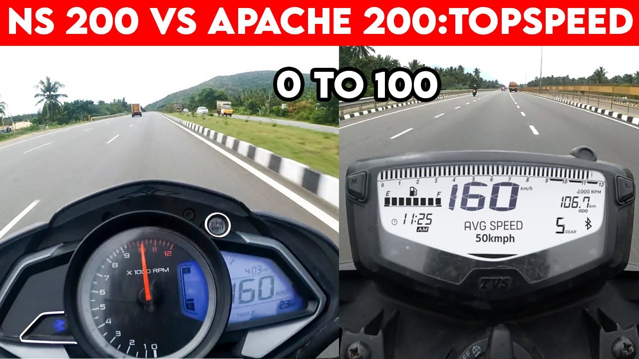 NS 200 VS Apache 200 | 0 To 100 | TOPSPEED !!!
