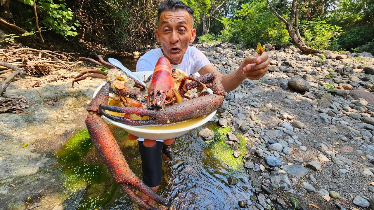 Pesca y cocina camaron gigante y cangrejo