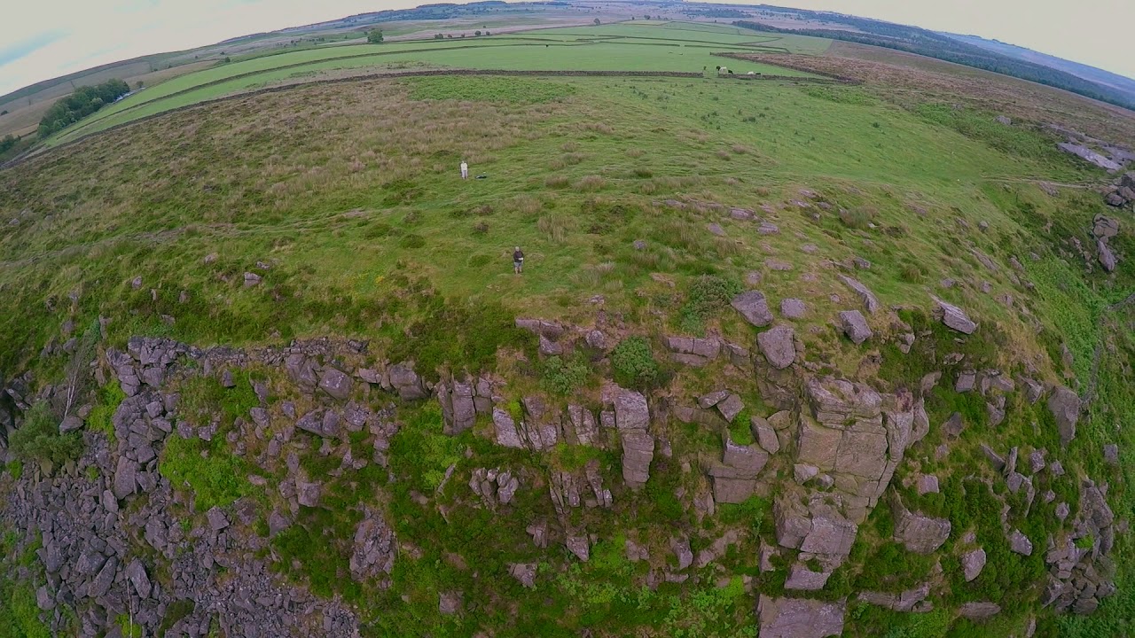 Flight along Baslow edge, a popular walk in the Peak District. Derbyshire.