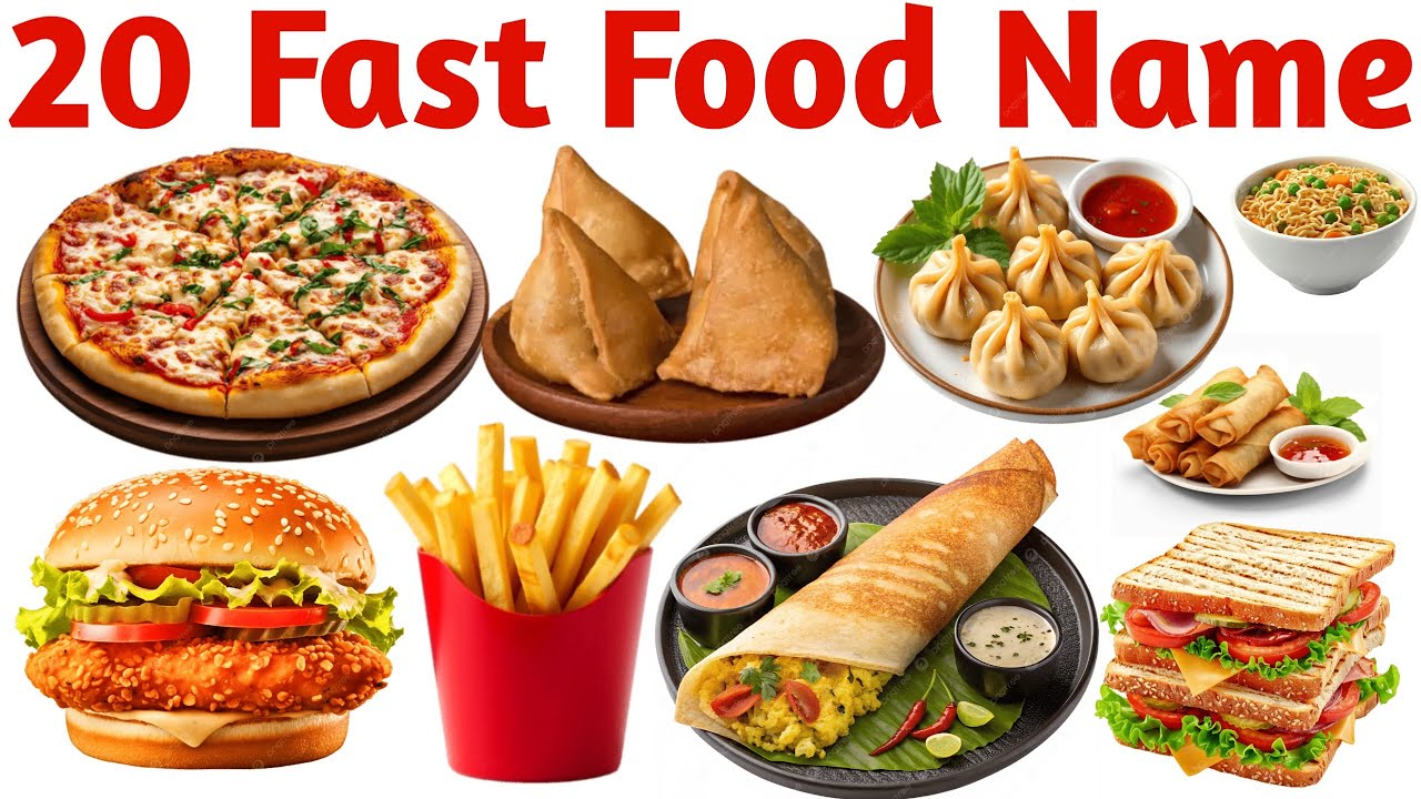 बच्चों के लिए 20 Fast Food Names | Learn Junk Food in English with Picture and Sound