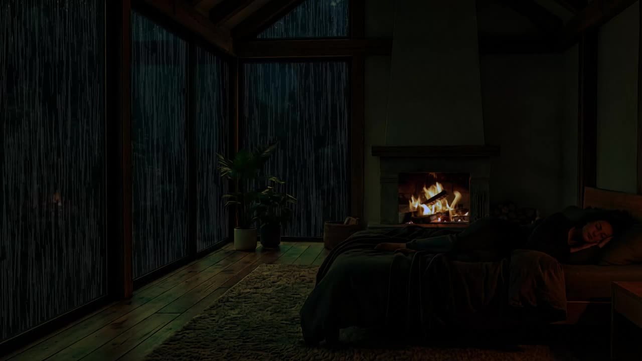 Cozy Cabin Rain Sounds for Sleep 🌧️ Fireplace Ambience | 2 Hours
