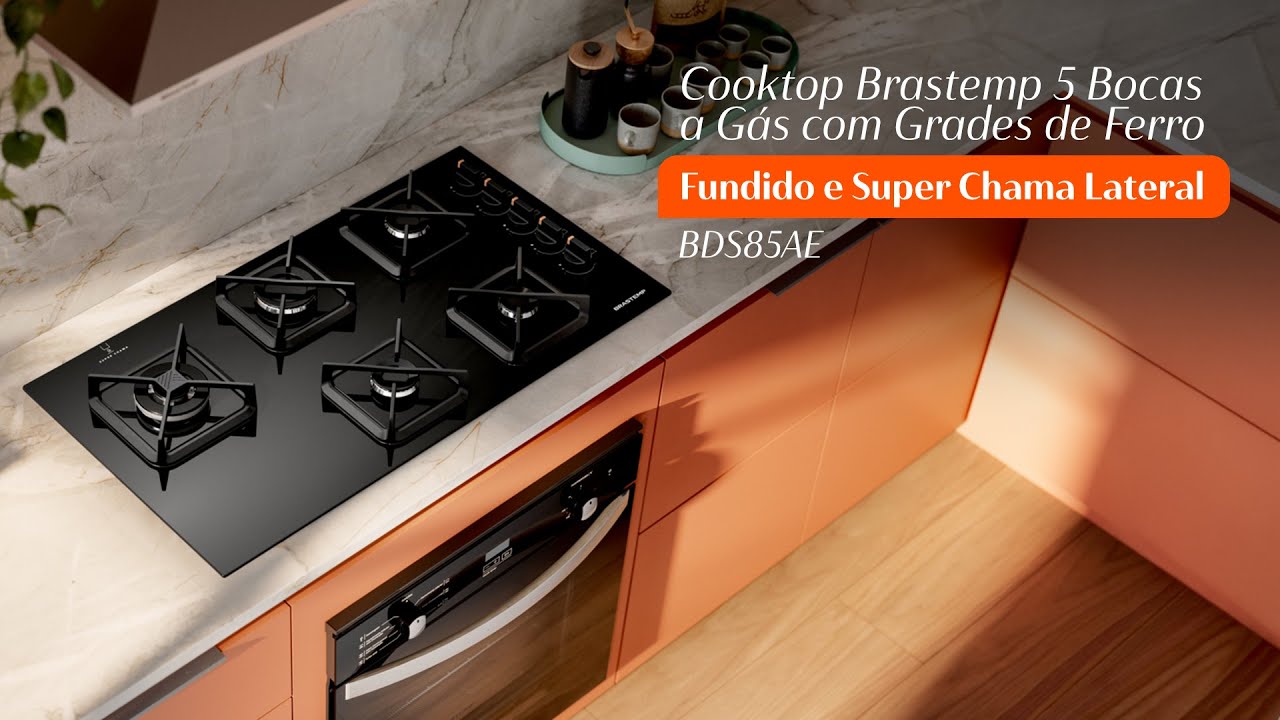Cooktop Brastemp 5 Bocas a G&aacute;s com Grades de Ferro Fundido e Super Chama Lateral - BDS85AE