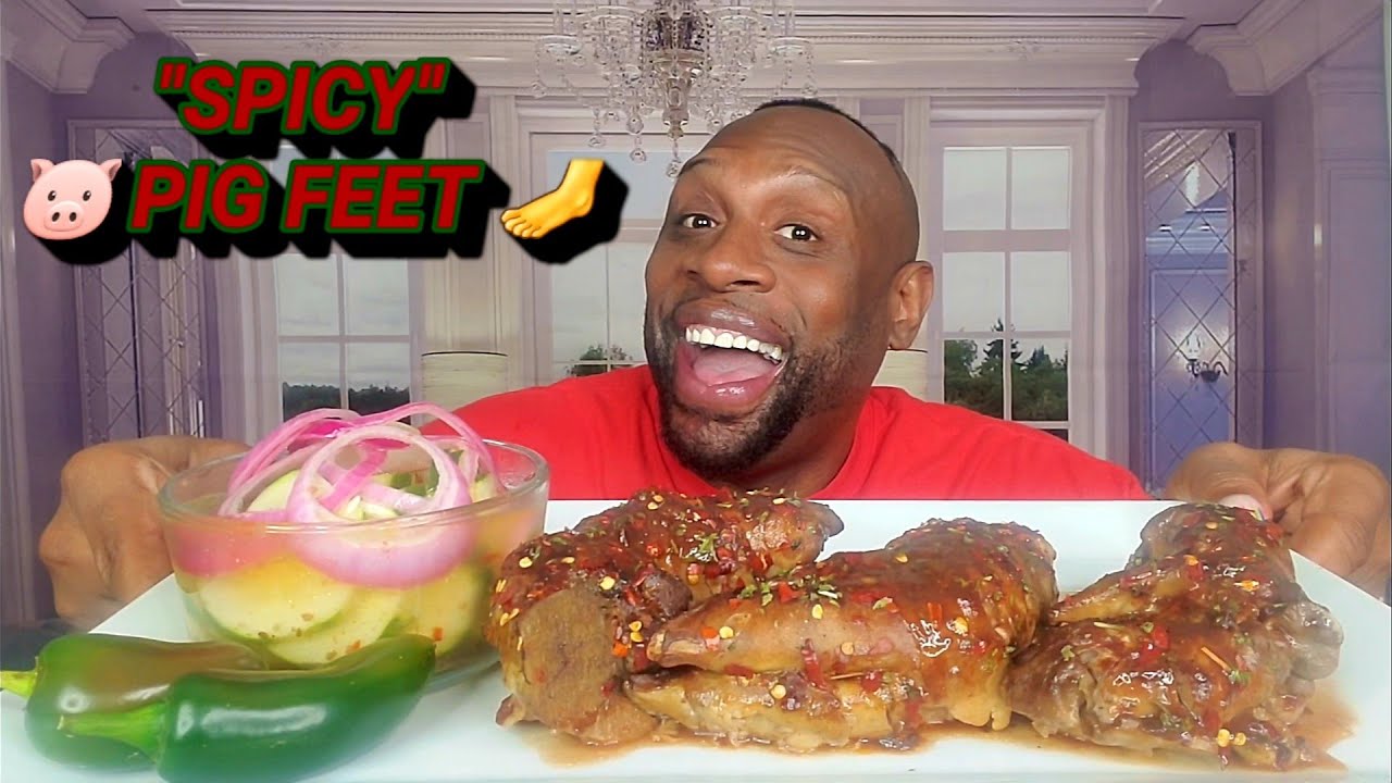 SPICY BBQ 🐷 PIG FEET🦶 & CUCUMBER SALAD SOULFOOD MUKBANG 먹방 ... EATING SHOW 먹방 ...