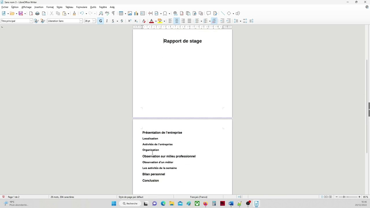 Réaliser un rapport de stage avec libreoffice writer