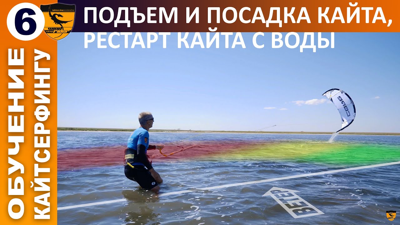Обучение кайтингу. Урок 6. Подъем и посадка кайта, рестарт кайта с воды