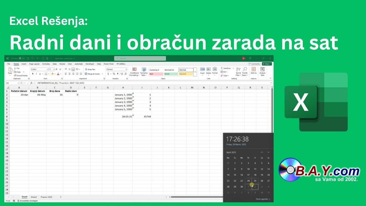 Excel Rešenja: Radni dani i obračun zarada na sat