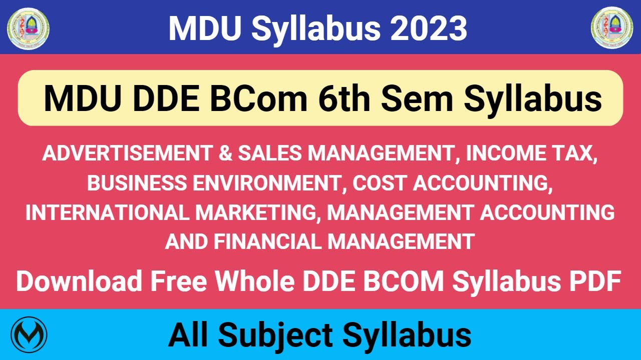 MDU DDE BCom 6th Semester Syllabus | DDE BCom New Updated Syllabus 2023 |