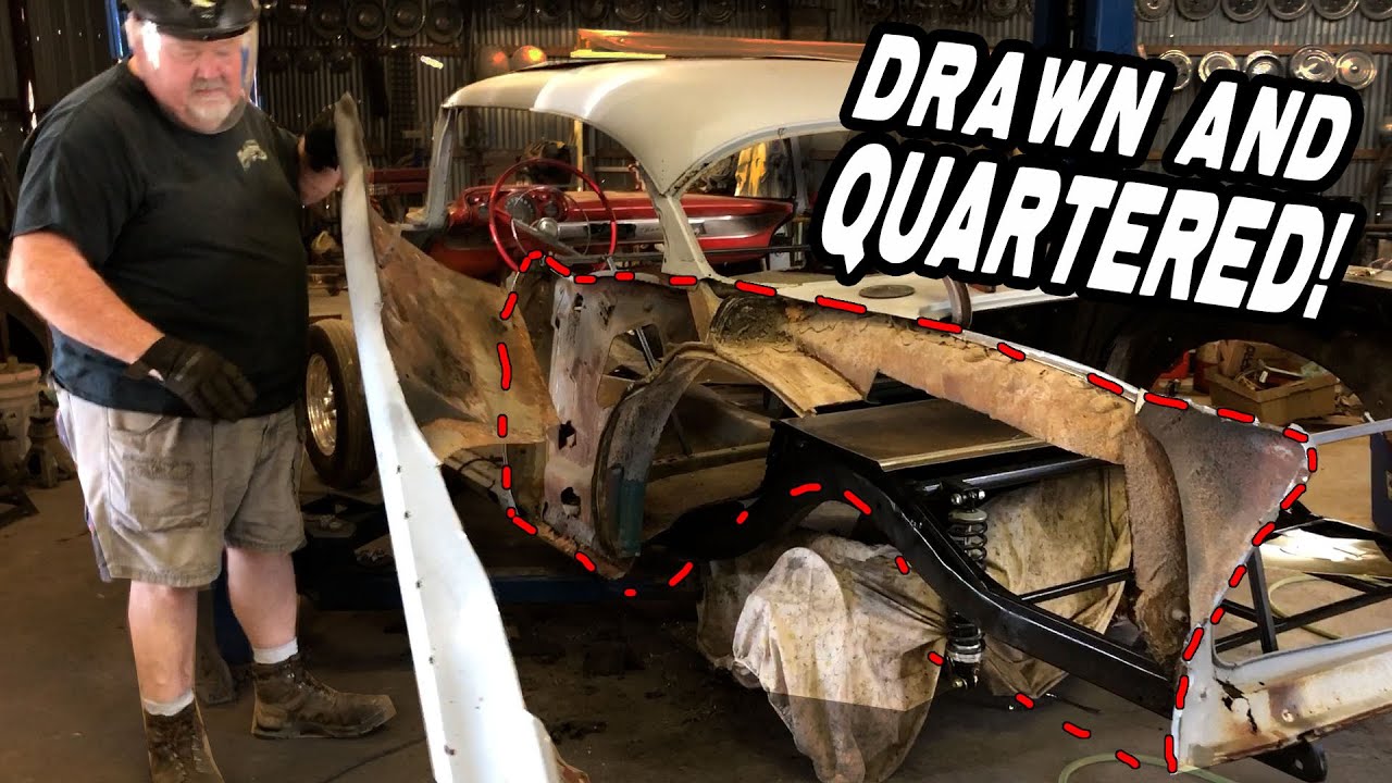 New quarter panels for Aces High 1957 Chevy tri five Gasser build. Old rusty ones were too far gone