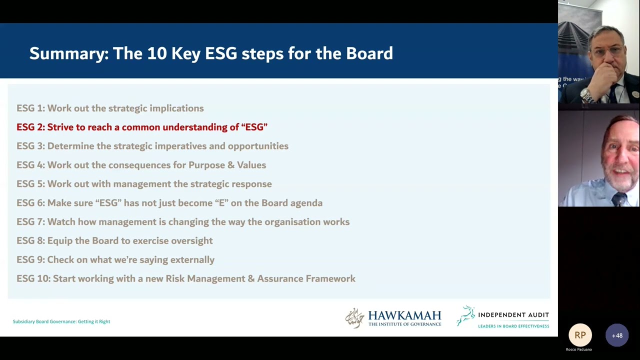 ESG - What Boards Need To Be Doing. Joint Webinar with IAL