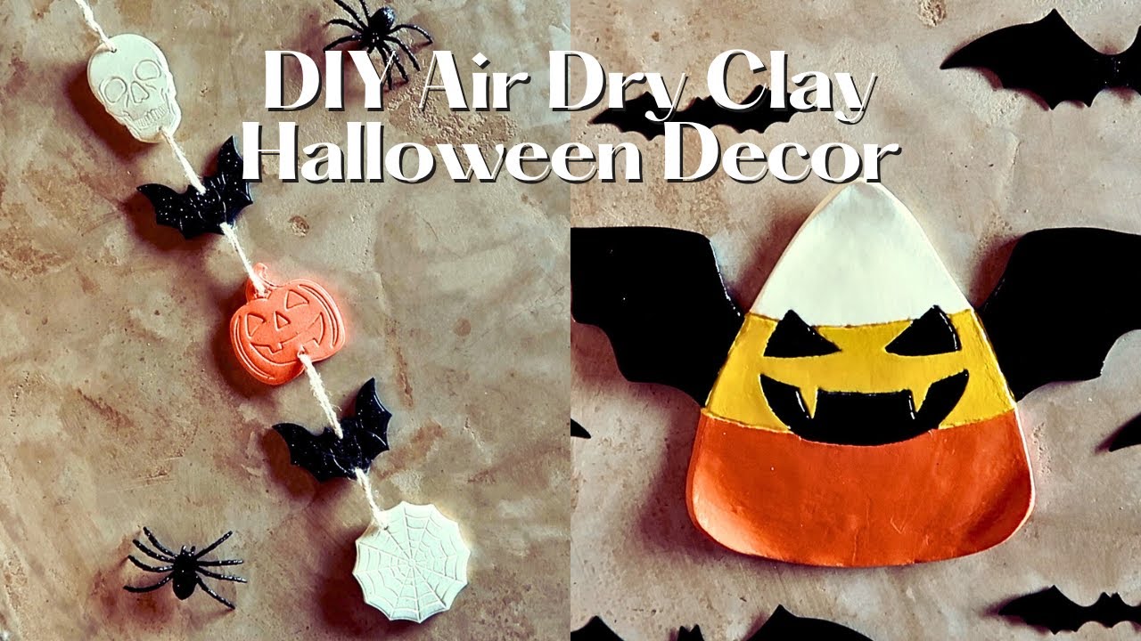 Halloween Air Dry Clay Projects 2023 | DIY Spooky Wall Hanging & Candy Corn Trinket Dish