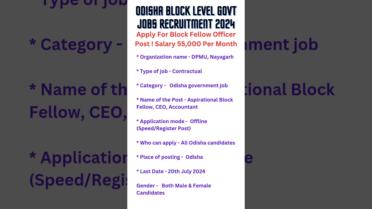 Odisha Block Level Govt Jobs Recruitment 2024|Odisha Block Level Govt Jobs #shorts