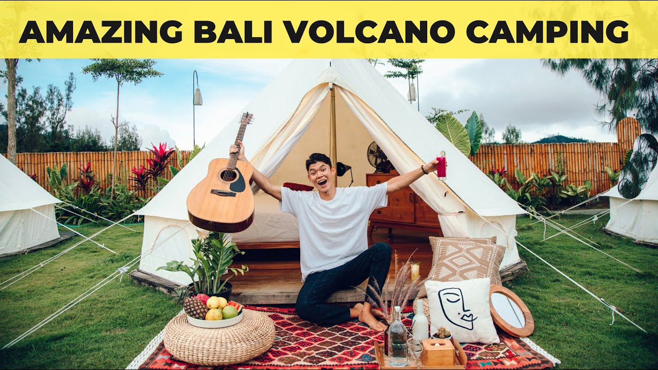 Camping in Bali with volcano views