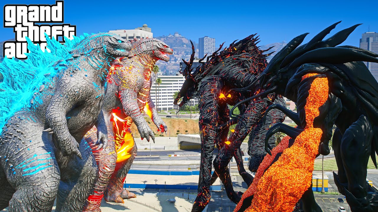Team Godzilla vs Team Muto Kaiju - The Legacy of Monsters ( GTA V Mods )
