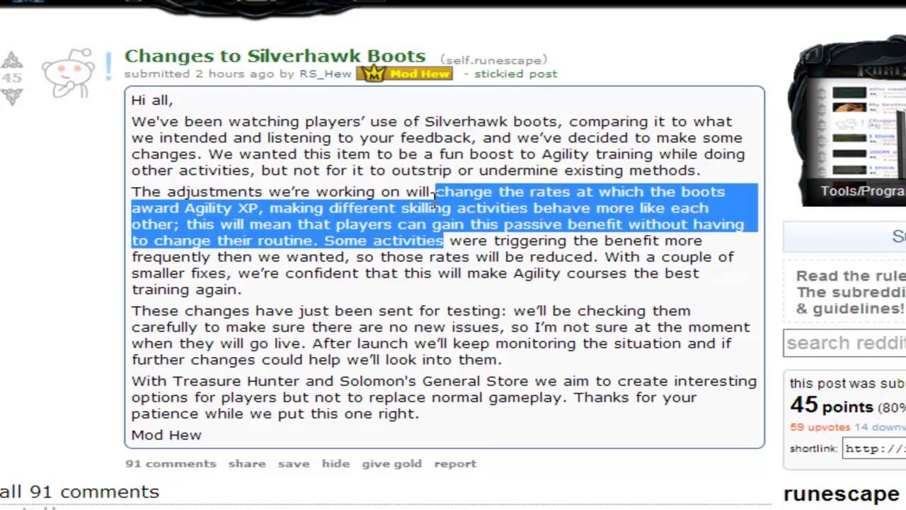 Silverhawk Boots will be nerfed... Somewhat...