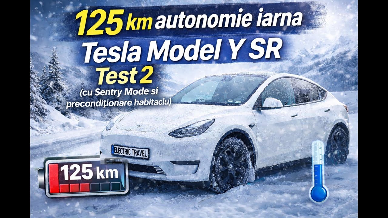 125 km  AUTONOMIE iarna cu Tesla Model Y SR – Test repetat în aceleași condiții #tesla #teslamodely