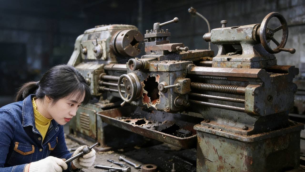 💡天才少女整修报废的百年古董车床，配件缺失机绣严重，林果儿仅用30天完成神级修复！回复如新！A genius girl restores a century old lathe！