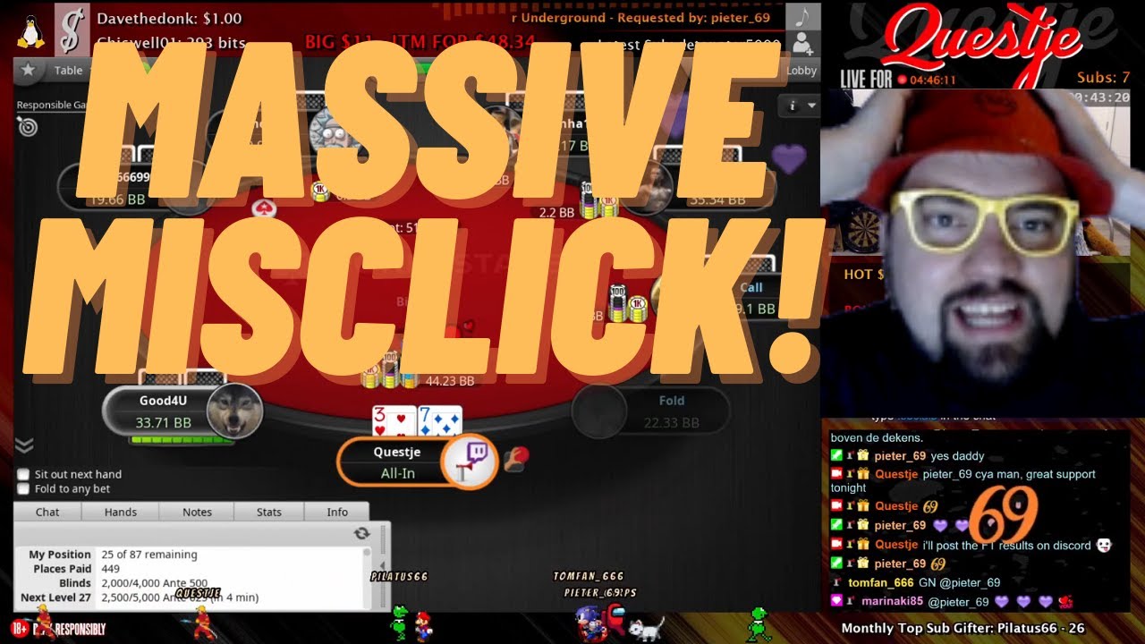 Massive Misclick All-in with 73o in Big $11 - PokerStars Online Twitch Stream Best Moments