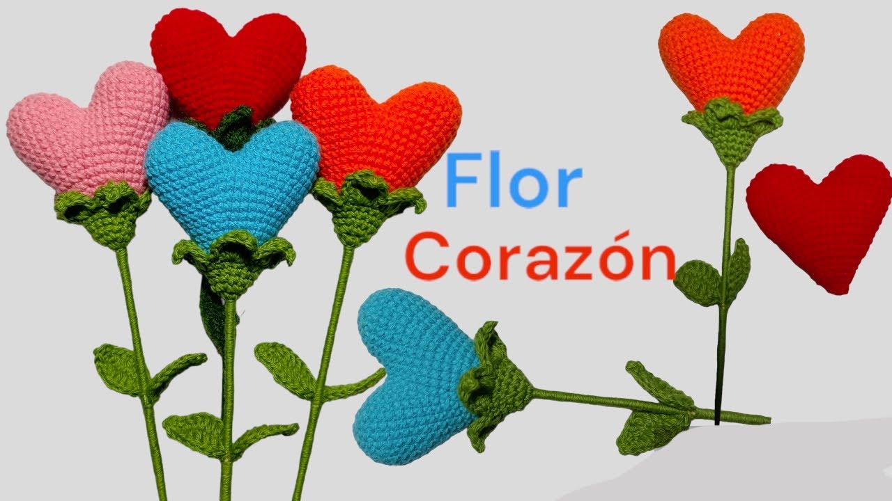 flor corazón a crochet San Valentín ( cáliz y hojas )