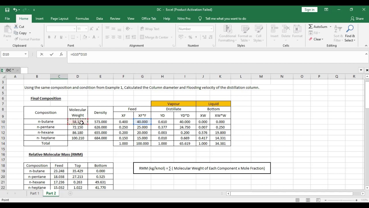 Estimation of Flooding Velocity and Diameter of Distillation Column.
