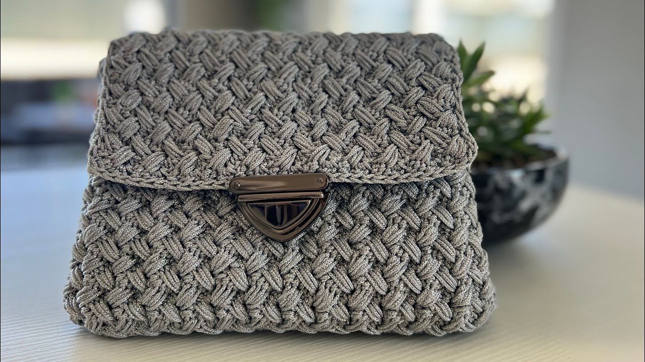 Ночная сумочка крючком из пряжи макраме с блестками #crochetbag