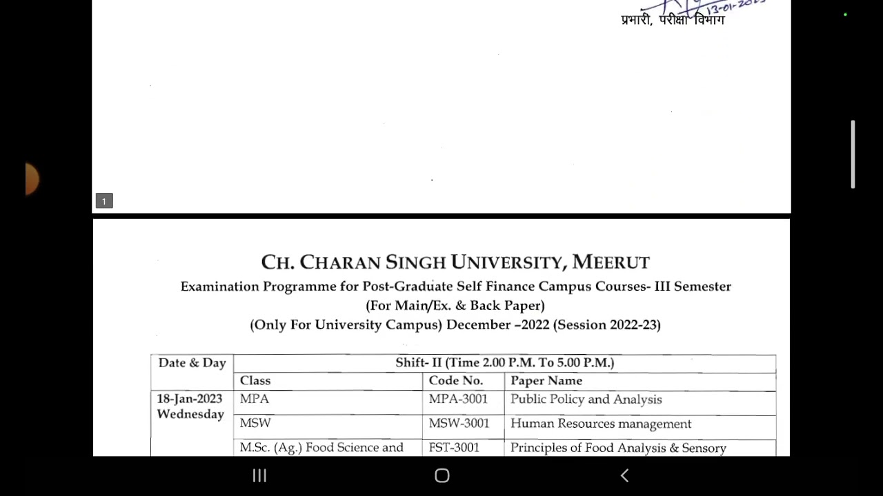 Ccsu Exam Datesheet MA/Msc Campus Courses Dec 2022 sem Exam 📚📘📗