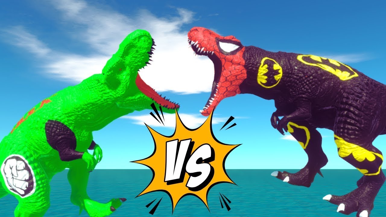 HULK  T REX vs BATMAN T REX RACE BATTLE COMPETITION - Animal Revolt Battle Simulator