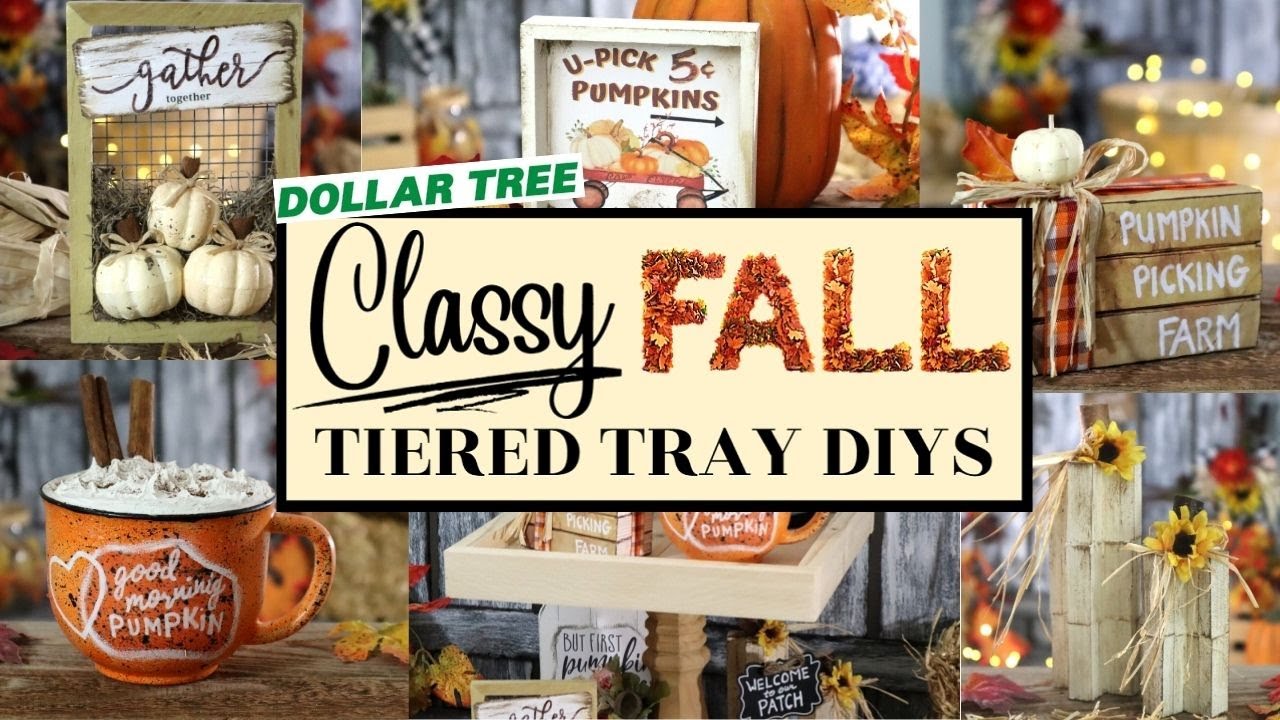 🍁 FALL TIERED TRAY DIYs/PART 1/NEW Dollar Tree Fall DIY/Dollar Tree Fall 2021