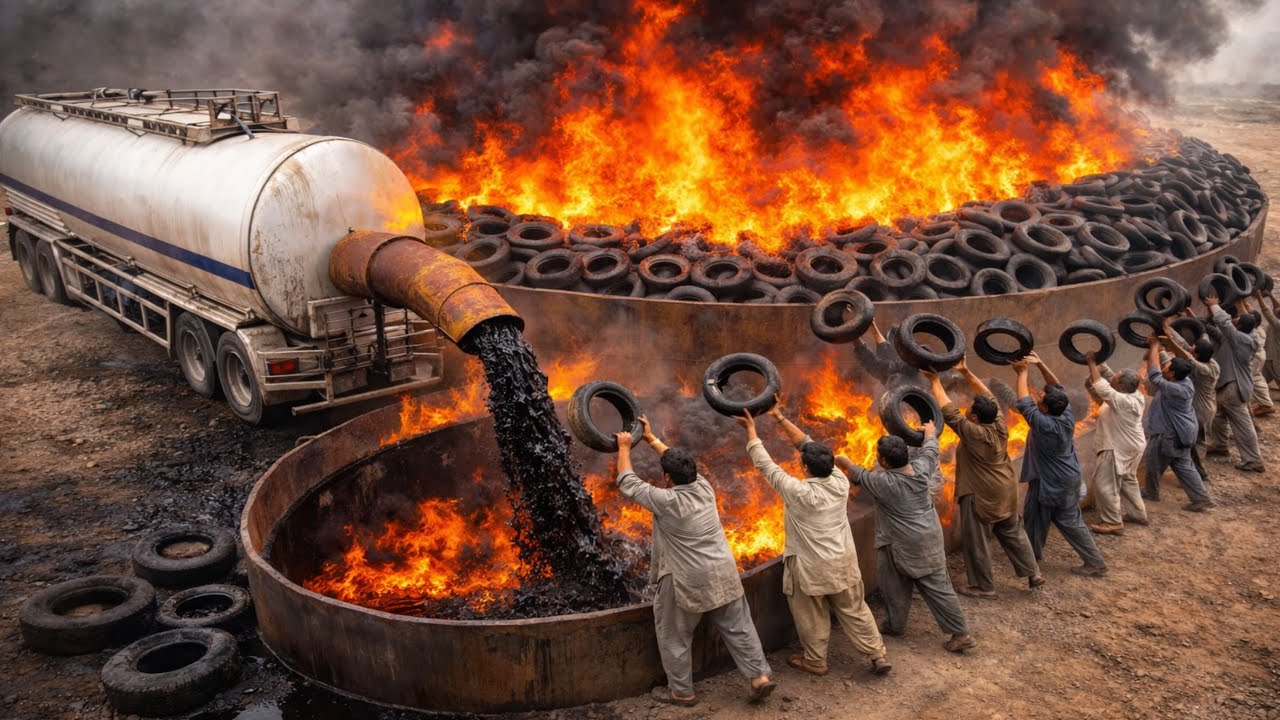 Amazing Tire to Oil Factory Process 😱 | How Waste Tires Turn Into Black Fuel Oil 🔥