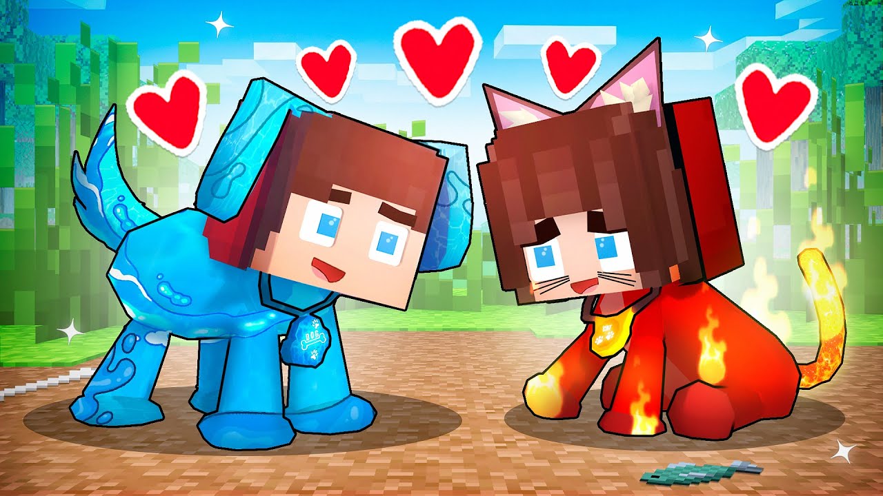 JJ Water DOG and JJ’s Girl Fire CAT - Love Story - Maizen Minecraft Animation