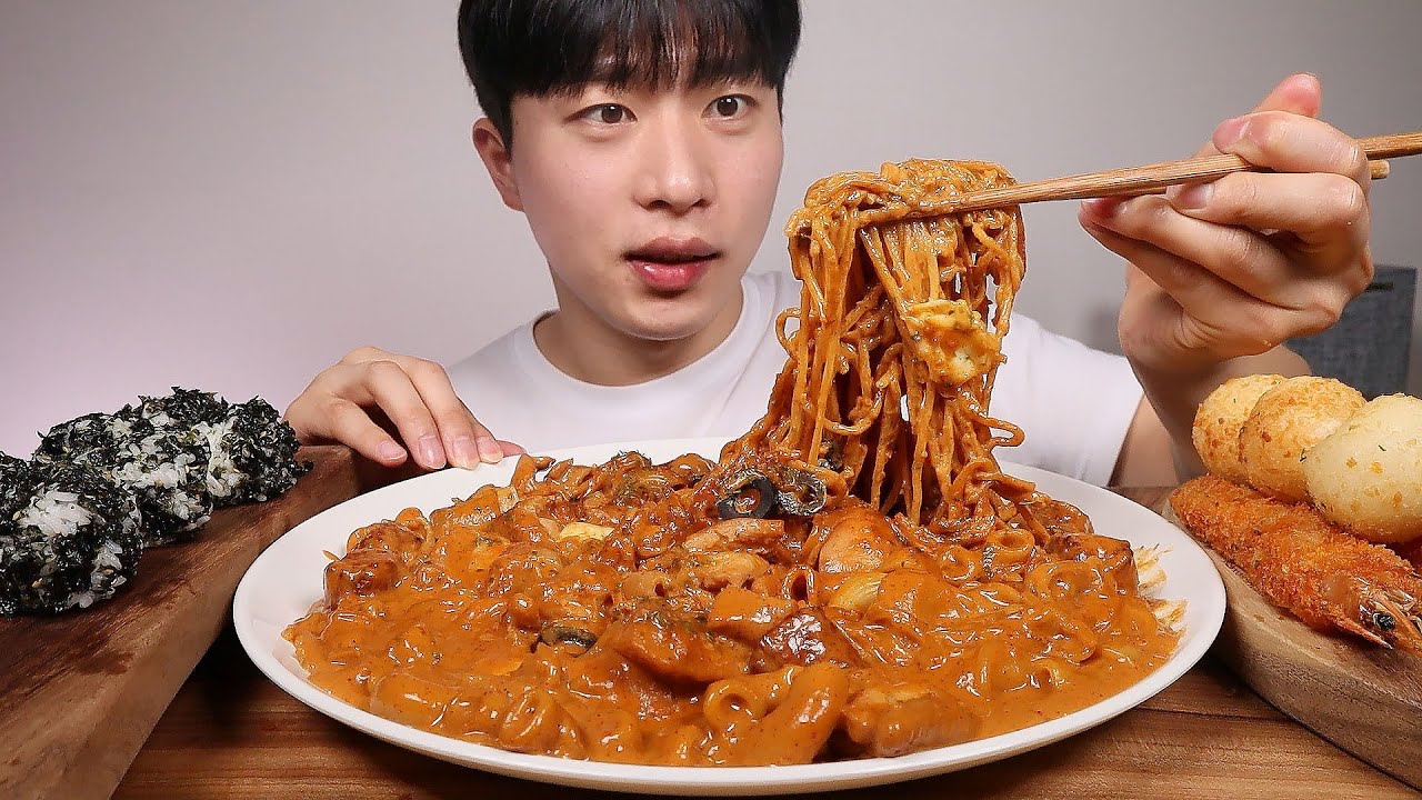 두찜 신메뉴 로제찜닭게티 ? ?  새우튀김 주먹밥 먹방ㆍASMR Rose Jjimdak Spaghetti Mukbang Eating Show