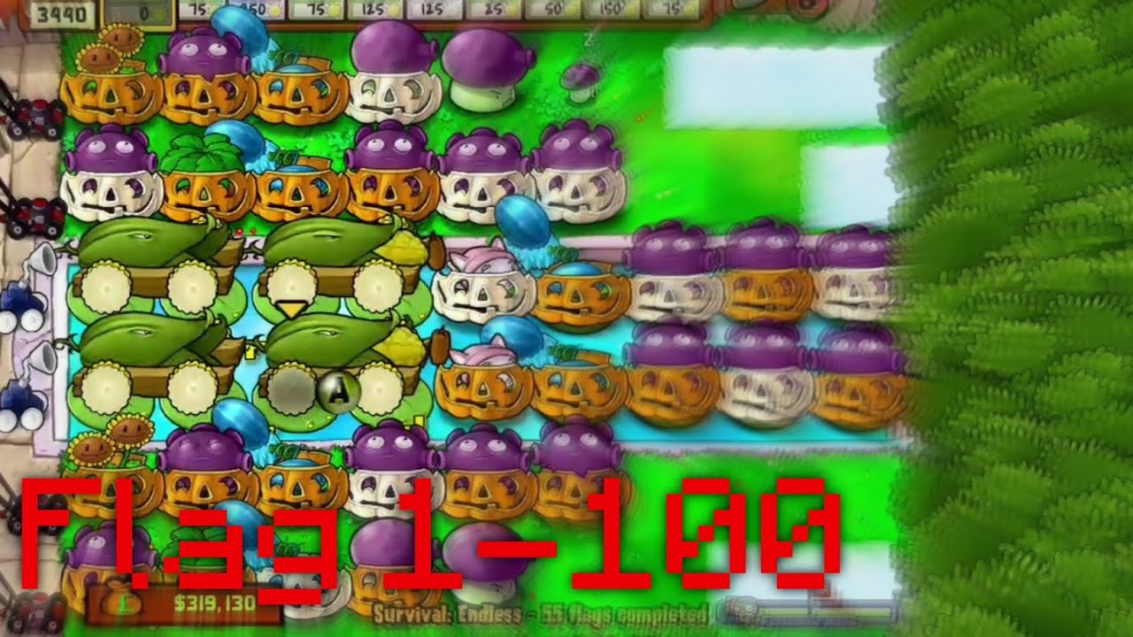 Plants vs Zombies survival endless flag 1-100 on Xbox