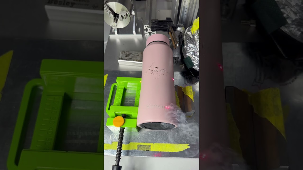 Water bottle engraving  with fiber laser 60w jpt mopa 