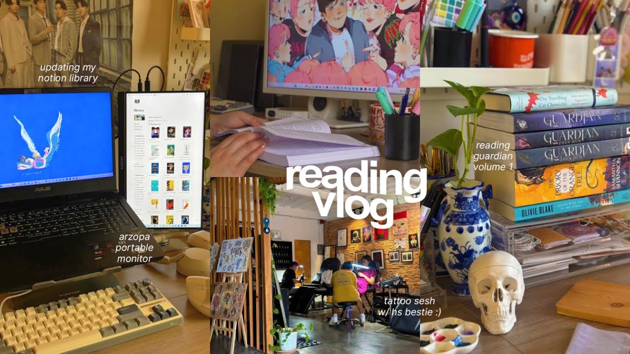 reading vlog 🍃 reading guardian, creating my book journal, unboxing arzopa z1c portable monitor