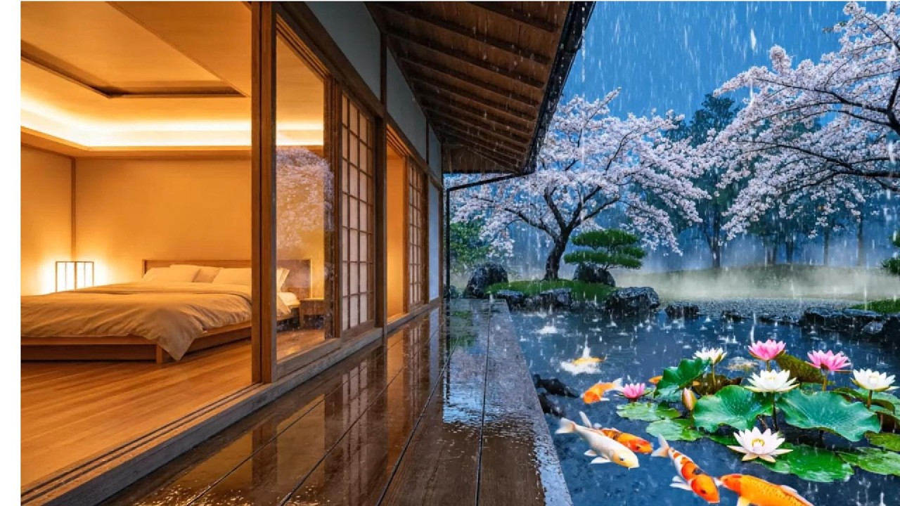 Koi Pond & Sakura Rain Night &ndash; Relaxing Rain Sounds for Deep Sleep 🌧️💤