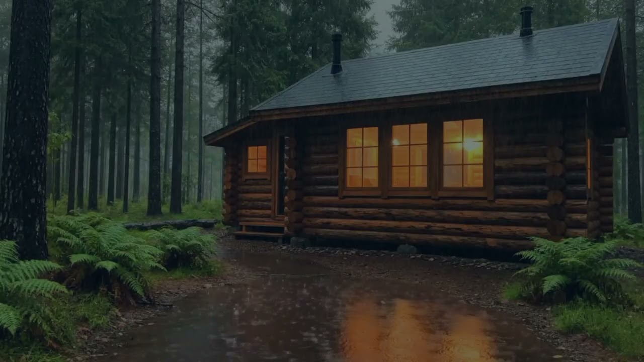 Fall Asleep to a Rainy Night in a Cozy Log Cabin