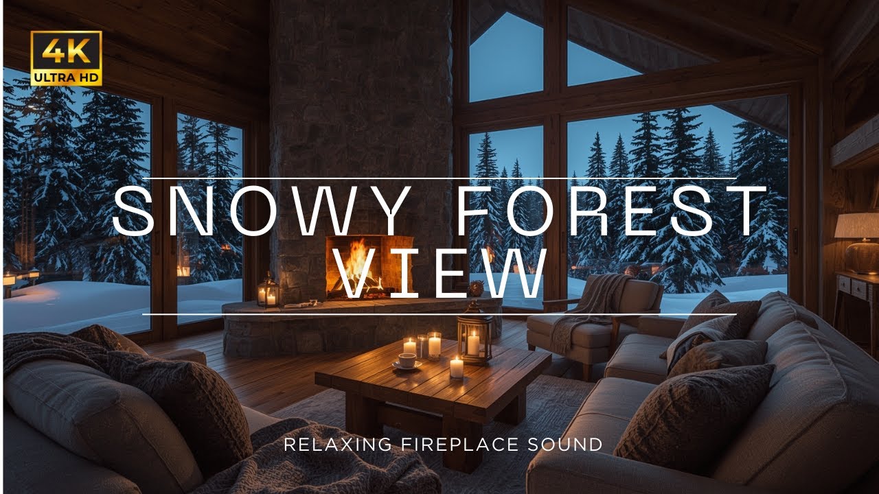 Cozy Winter Cabin with Fireplace 4K❄️🔥 Snowy Forest View – Relaxing Background Visual for Evening