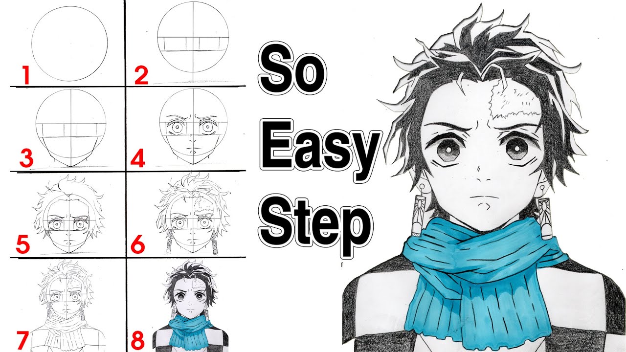 How to Draw Tanjiro Easy Step by Step [Demon Slayer Kimetsu no Yaiba]