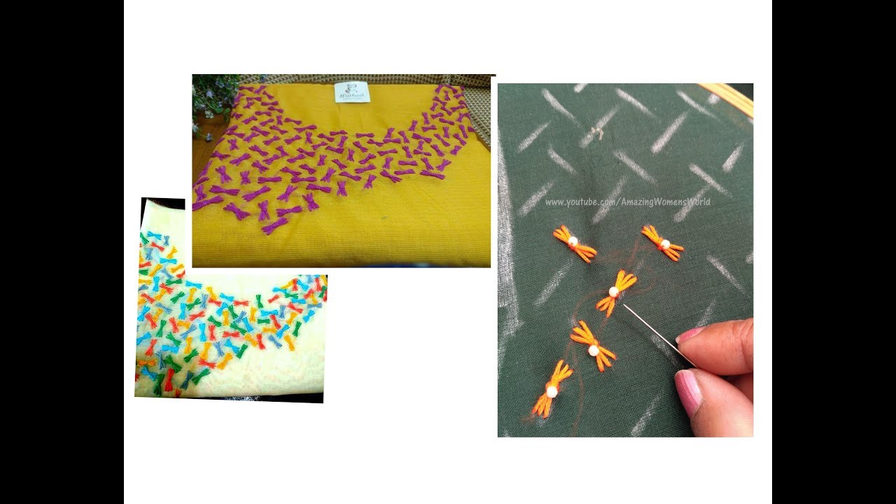 Easy Hand Embroidering pattern on CHURIDAR / KURTI - Neck Design