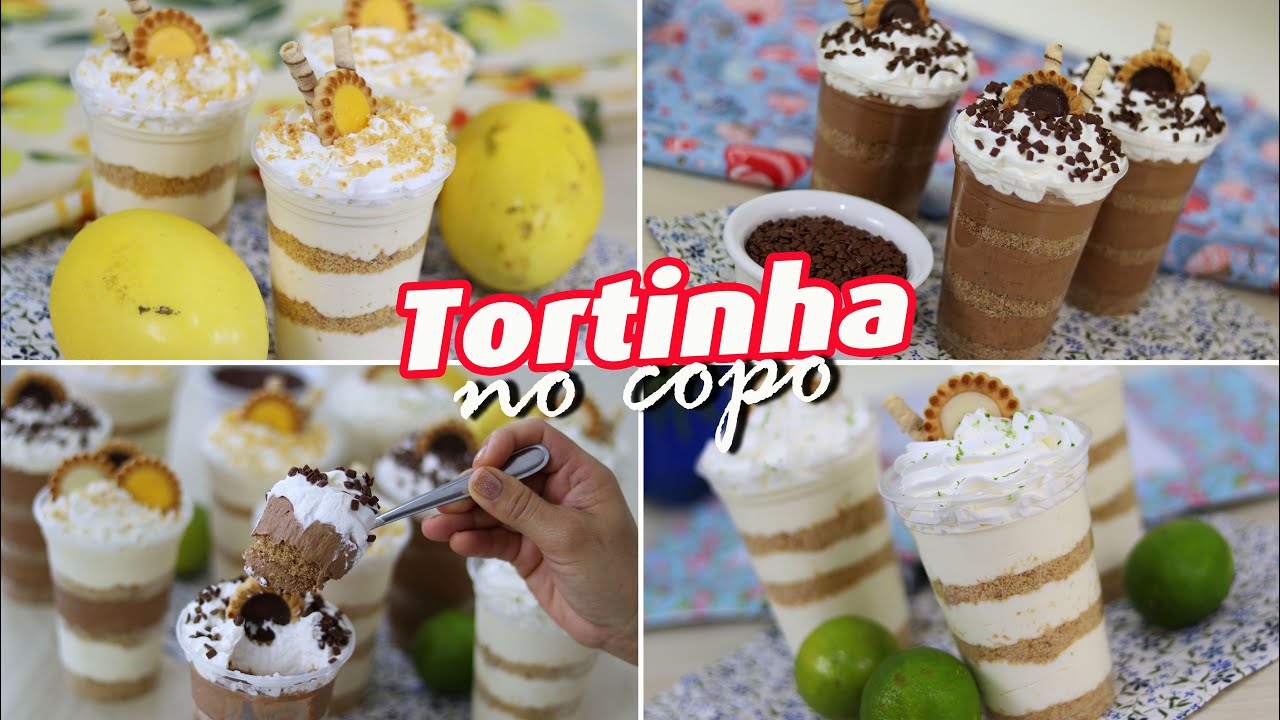 TRÊS SABORES DE SOBREMESA NO COPO - TORTINHA MOUSSE DE LIMÃO,  MARACUJÁ E CHOCOLATE - DIKA DA NAKA