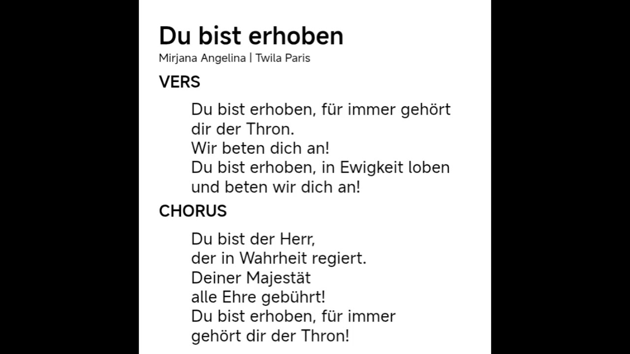 Du bist erhoben Instrumental Karaoke