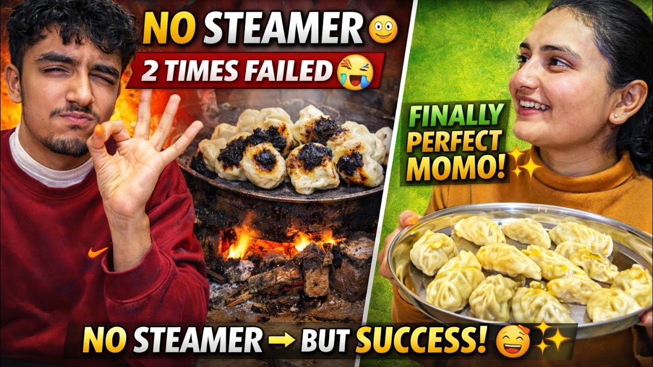 We tried to make momo without a steamer… big mistake! 🥟🔥