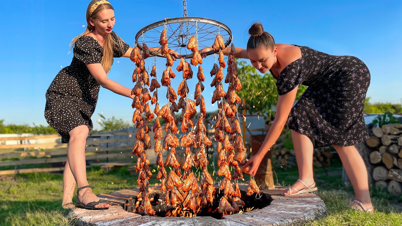 Cooking 100 Chicken Wings Underground! A New Recipe From Men's Cooking