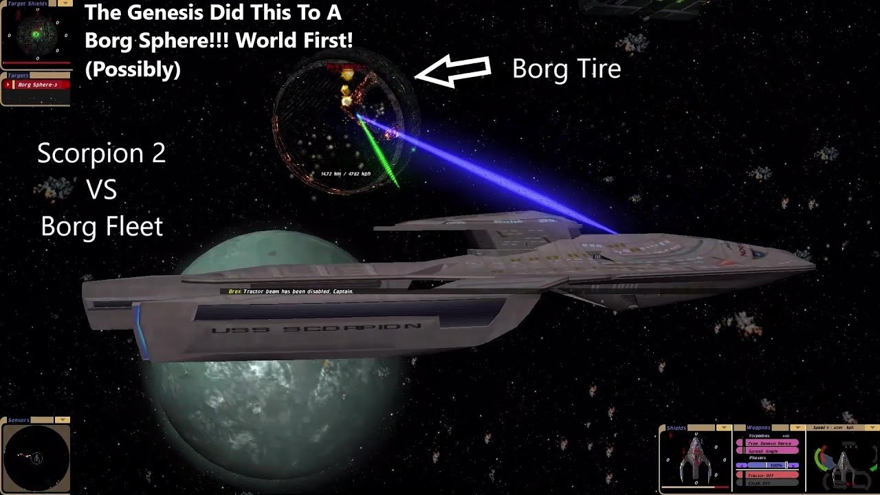 Scorpion 2 VS Borg Fleet | Borg Sphere Changes Tires | Big Battle | Star Trek Bridge Commander |