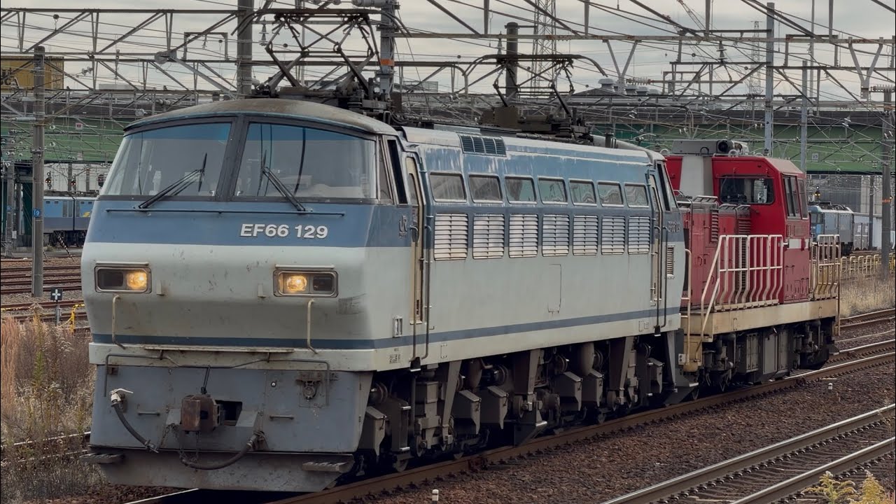 【4K高画質】【吹田機関区常駐機交換（送り込み）】JR貨物EF66形100番台129号機〔吹〕＋ムドDD200形20号機〔愛〕が稲沢駅を通過！（臨8865レ・吹A92・その他）2025.12.27