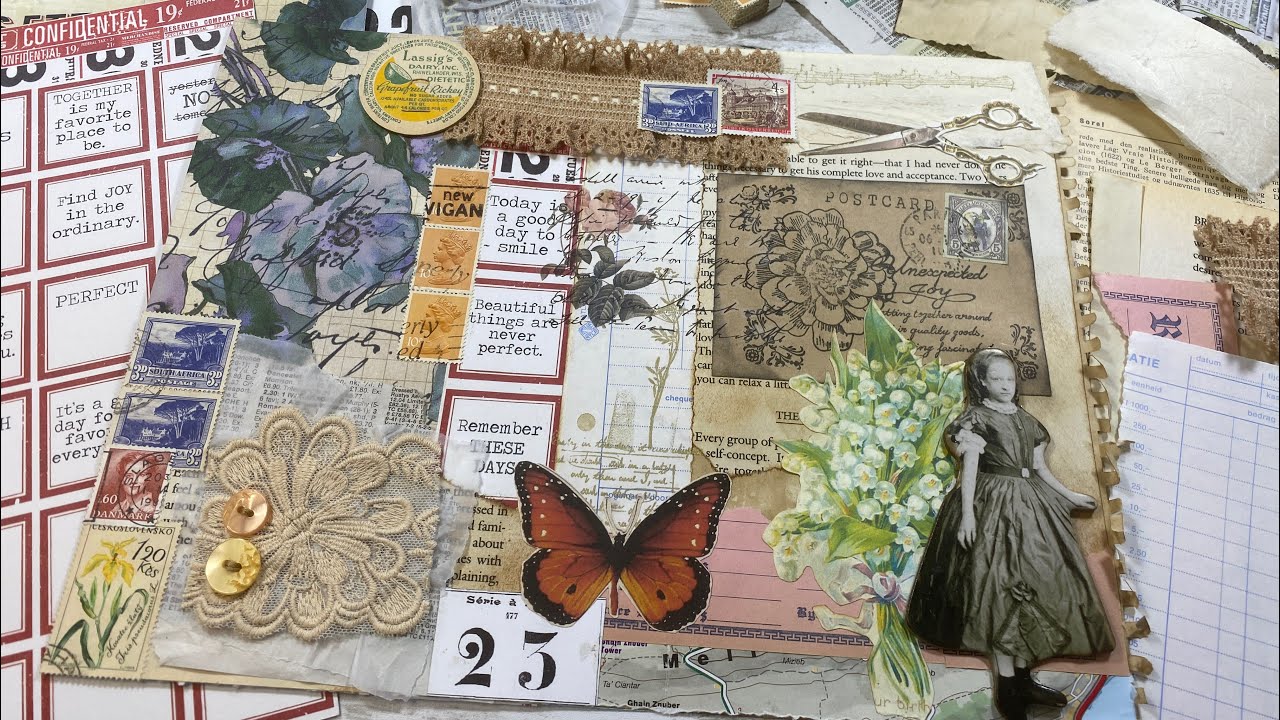 紙もの【色々な素材で大判コラージュを作ります】collage journal with me✨(Elizabeth Craft designs)