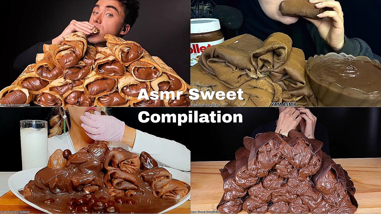 ASMR Nutella Chocolate Crepe Rolls Compilation | No Talking | Only Bits | ASMR Mukbang | ASMR Food